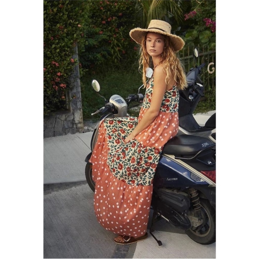 ROLLER RABBIT Rosetone Polka Dot Floral Tiered DAKOTA Maxi Dress NEW Size Small - Picture 3 of 16